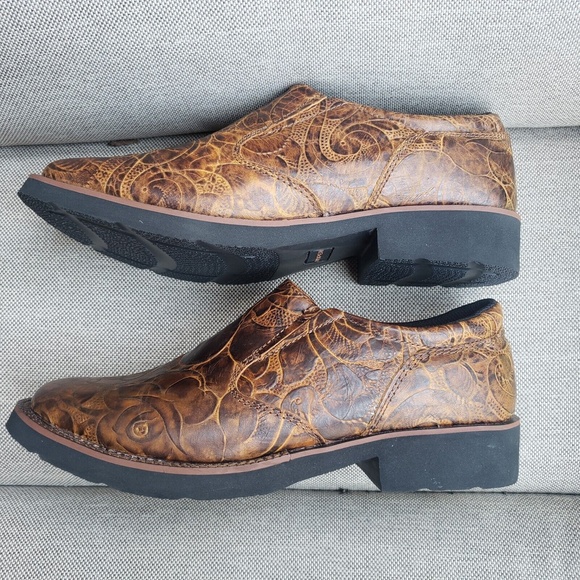 Roper Ricochet Boots Womens 9.5 Tooled Leather Square Shoes Ankle Loafer Floral - Picture 6 of 10